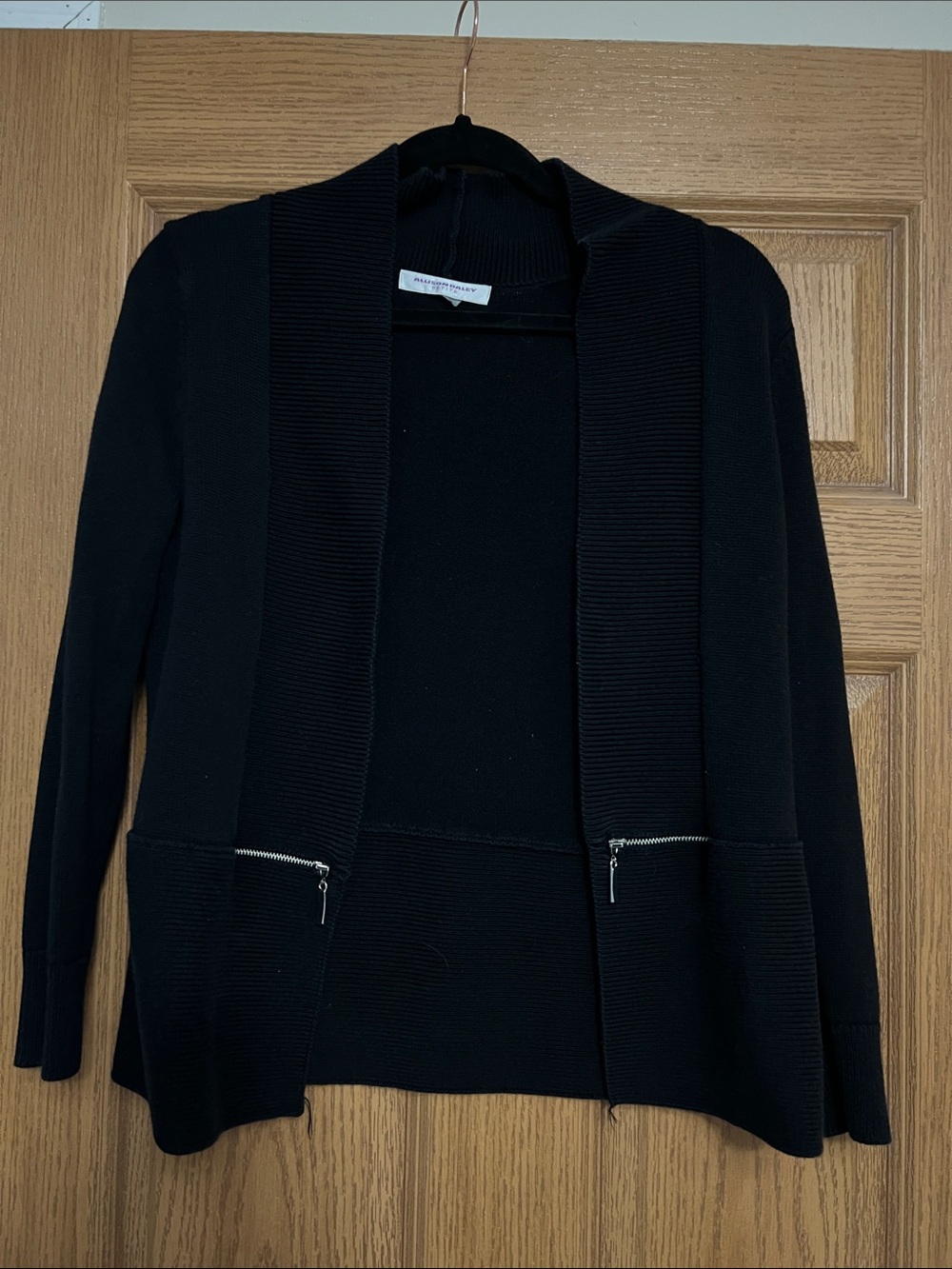 Allison Daley Black Petite Open Cardigan with Ribbed Trim